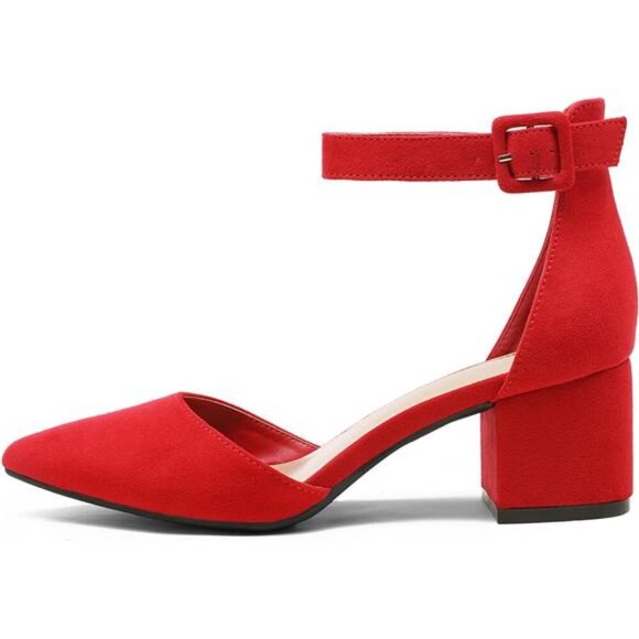 New In Box Womens Pointed Toe Low Chunky Heels Pump Shoes - Picture 3 of 6